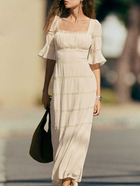 Reformation Dresses & Skirts - new Reformation Laverna lace inset mid bell sleeve midi dress in cream